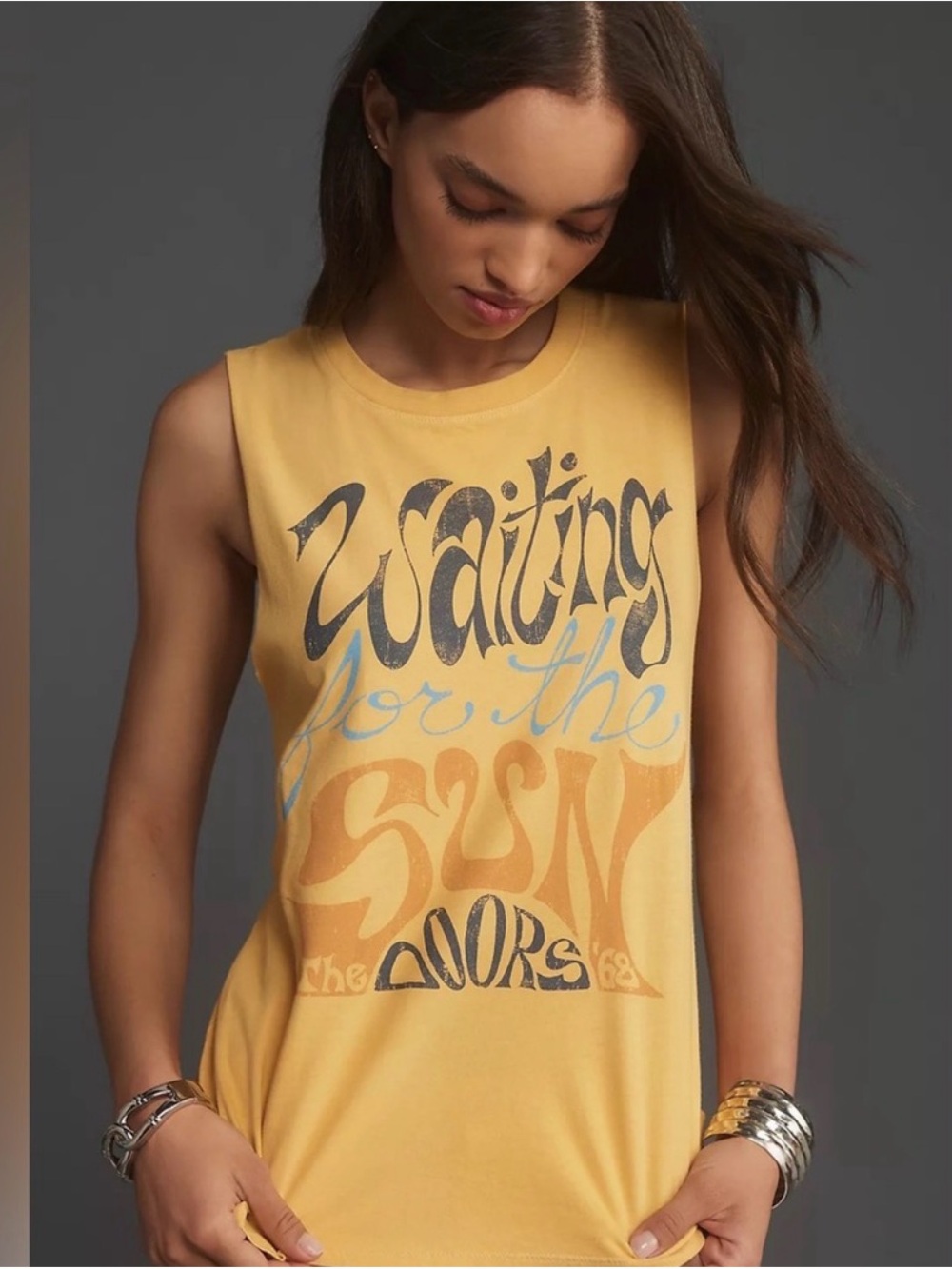 Anthropologie The Doors Yellow Graphic Muscle Tank
